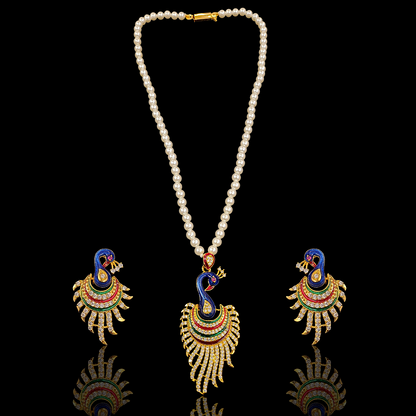 Peacock AD Pearl Necklace Set