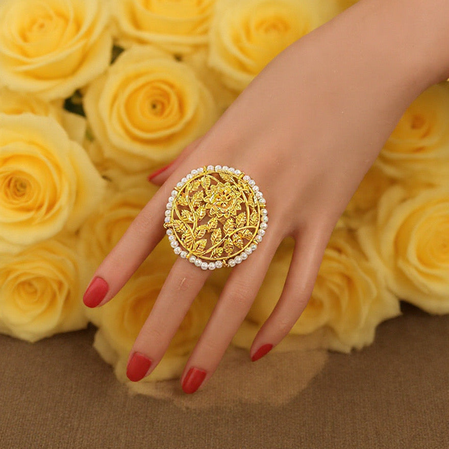 Adjustable Pearl Binding Leaf Ring