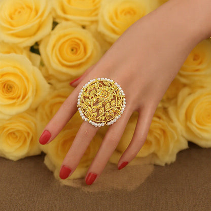 Adjustable Pearl Binding Leaf Ring