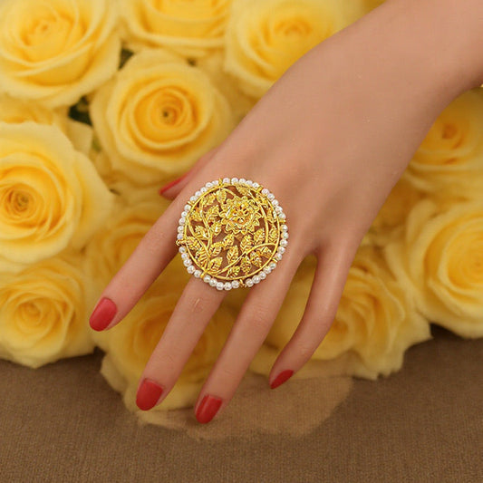 Adjustable Pearl Binding Leaf Ring
