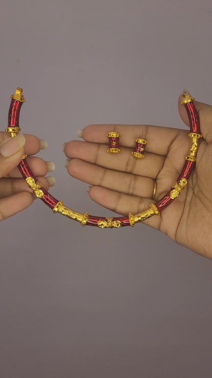 Red Manipuri Hansli Set