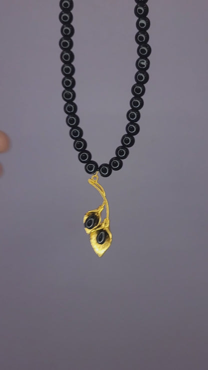 Dual Leaf Black Coral Necklace Set