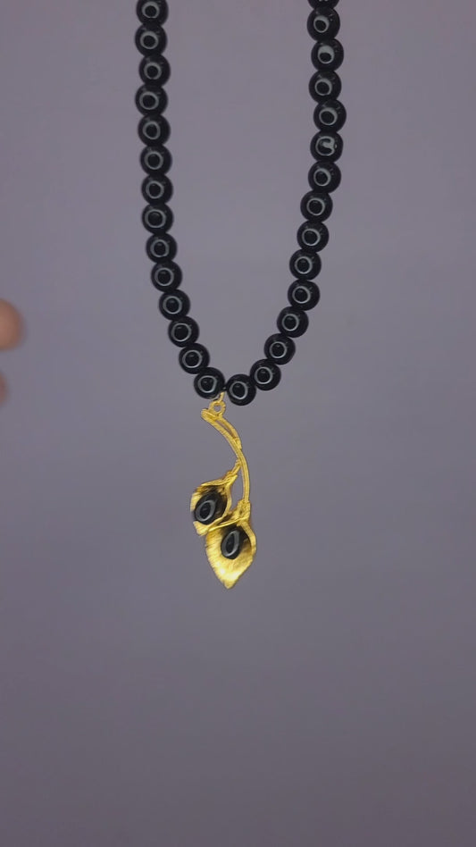 Dual Leaf Black Coral Necklace Set